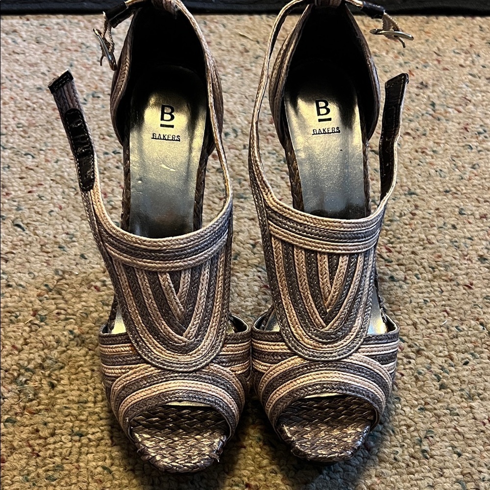 Bakers Women's Tan Strappy Peep-Toe Heels